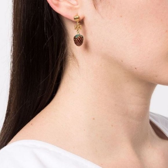 Tory Burch Logo Strawberry-charm Drop Earrings - Picture 8 of 9